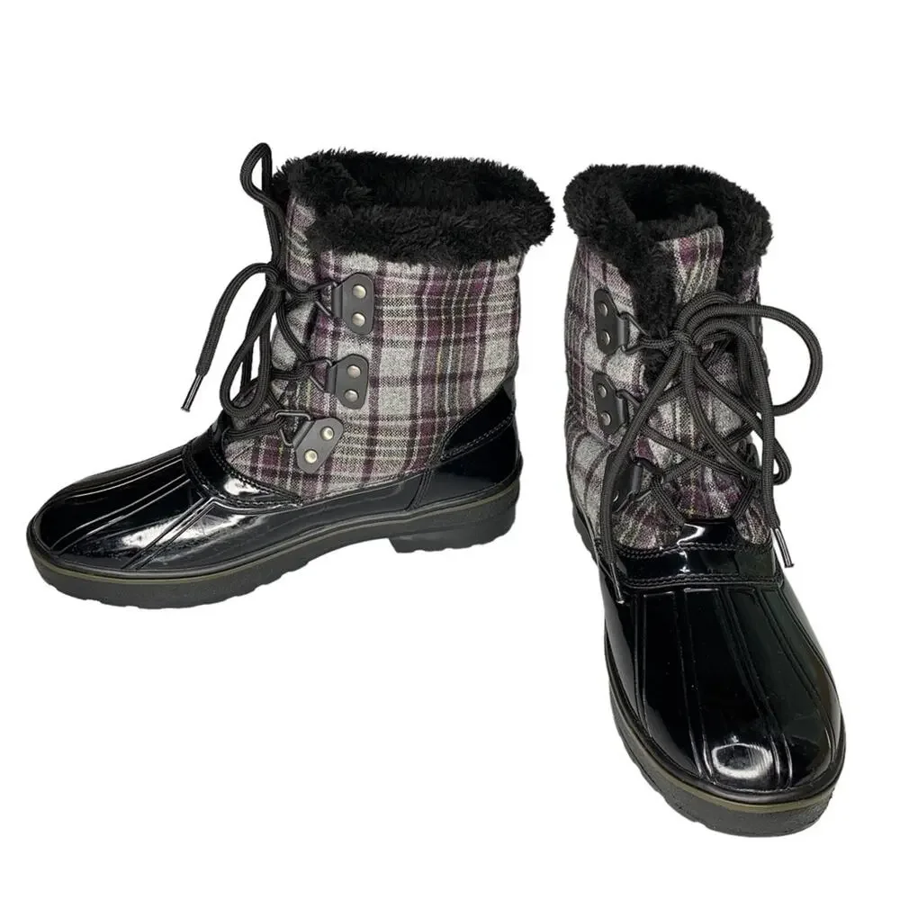 Bass Heritage Collection Winter Snowbird Boots Black Gray Purple Plaid S… - Picture 2 of 16